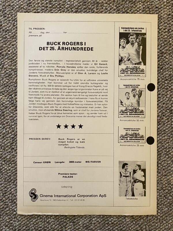 Buck Rogers - 1979 - Org. Pressemedl. - Bagside