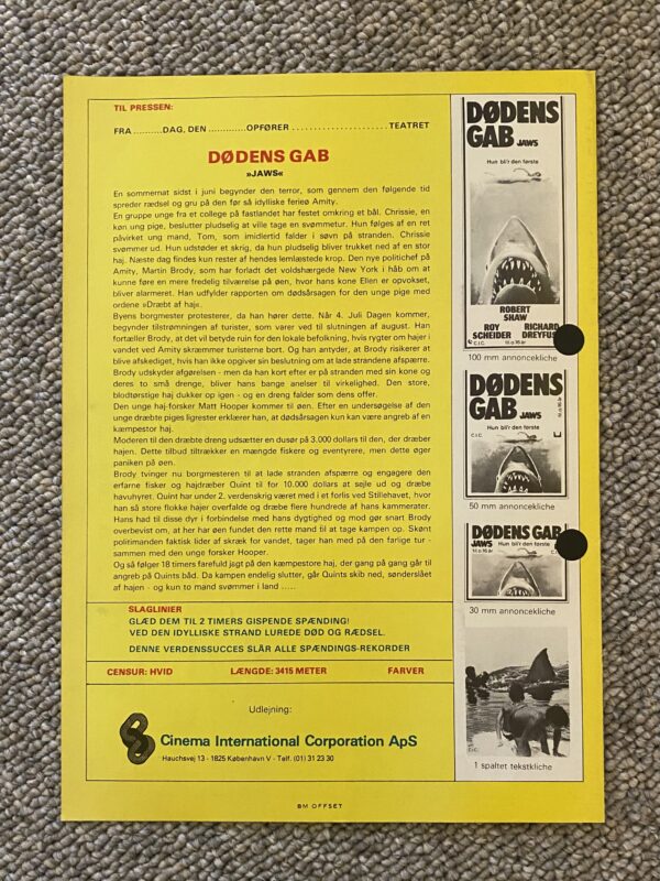 Dødens Gab - 1975 - Org. Pressemedl. - Bagside