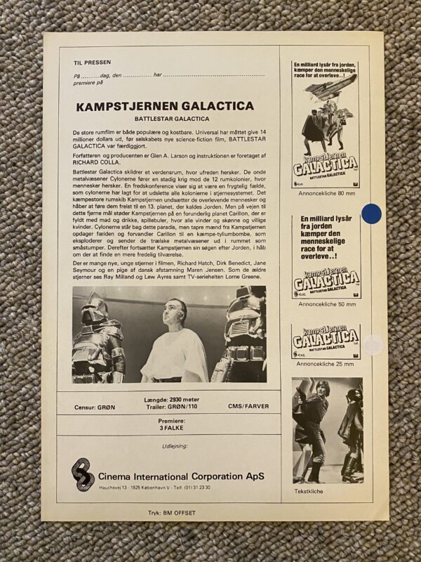 Kampstjerne Galactica - 1978/79 - Org. Pressemedl. - Bagside